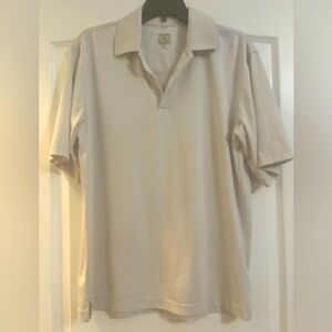 Lone cypress Men’s golf shirt tan and white striped size medium. Gently used